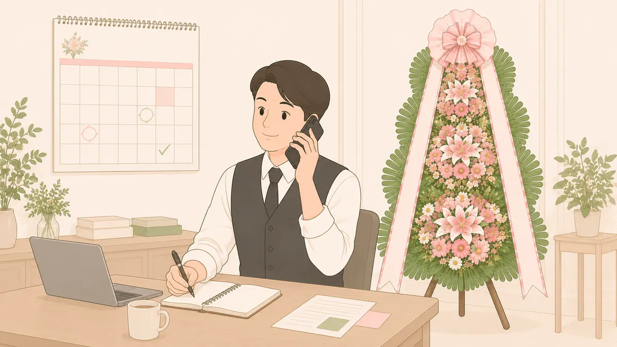 해외에서 한국 결혼식 화환 주문하는 법 — 축하화환.kr 일러스트 안내