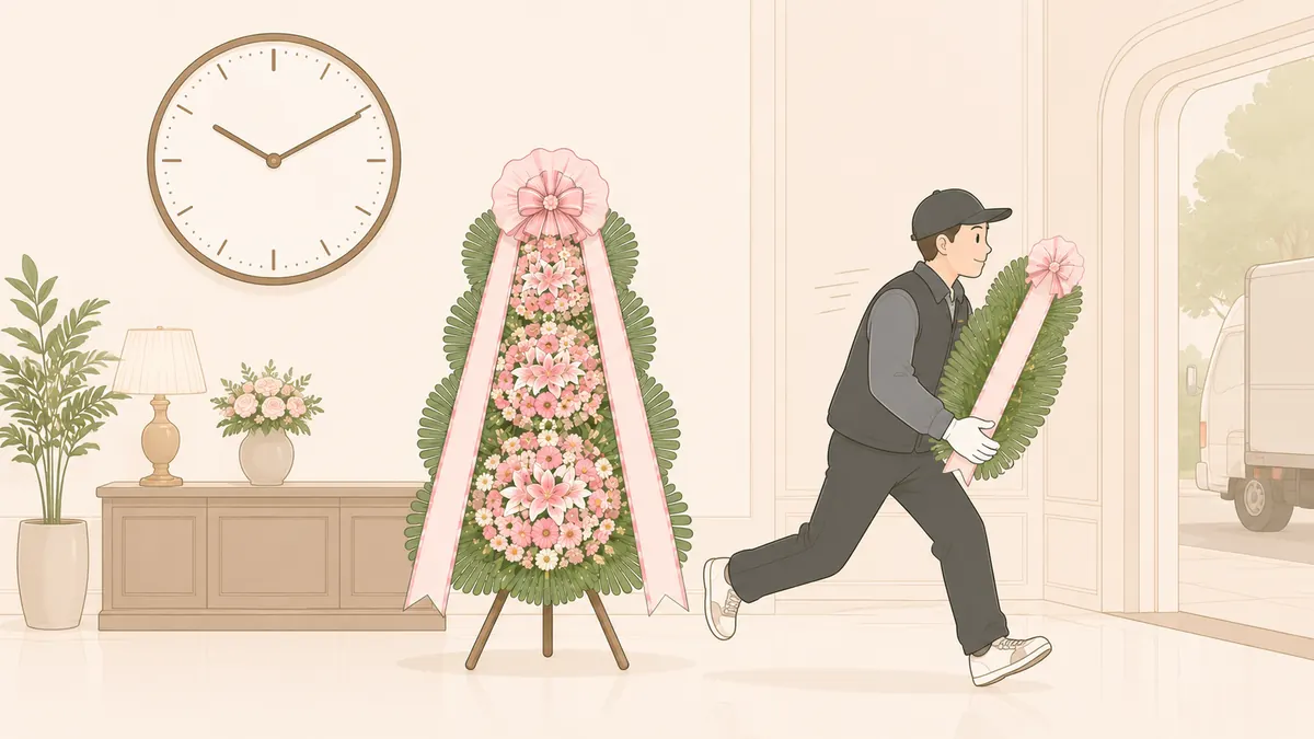 결혼식 화환 주문 마감 시간 총정리 — 축하화환.kr 일러스트 안내
