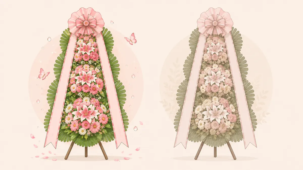 생화 화환 vs 조화 화환 — 축하화환.kr 일러스트 안내